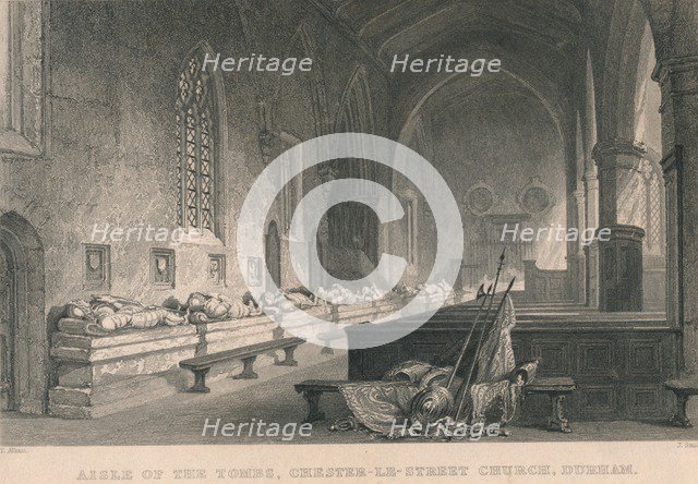 'Aisle of the Tombs, Chester-Le-Street Church, Durham', 1834. Artist: James Sands.