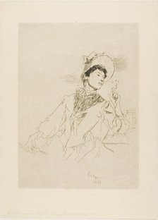Woman Smoking a Cigarette, 1888. Creator: Daniel Urrabieta Vierge.