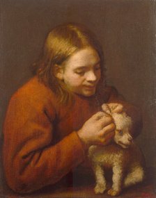 Boy Looking for Fleas on a Dog, 1650. Artist: Nuñez de Villavicencio, Pedro (1635-1700)