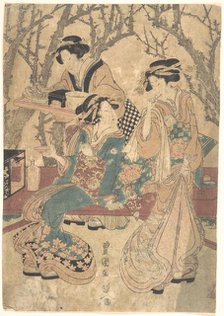 Three Women Dining Before a Group of Trees. Creator: Utagawa Toyokuni I.