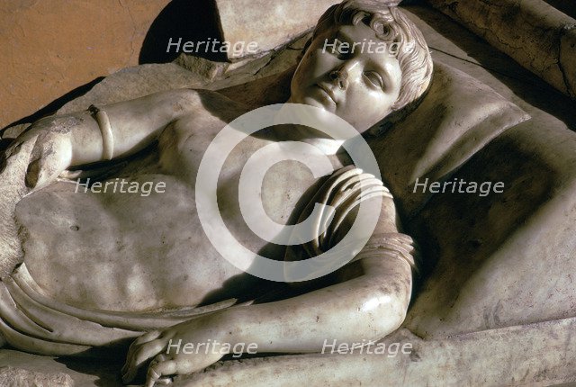 Portrait on the marble lid of a Roman sarcophagus, 1st century BC. Artist: Unknown