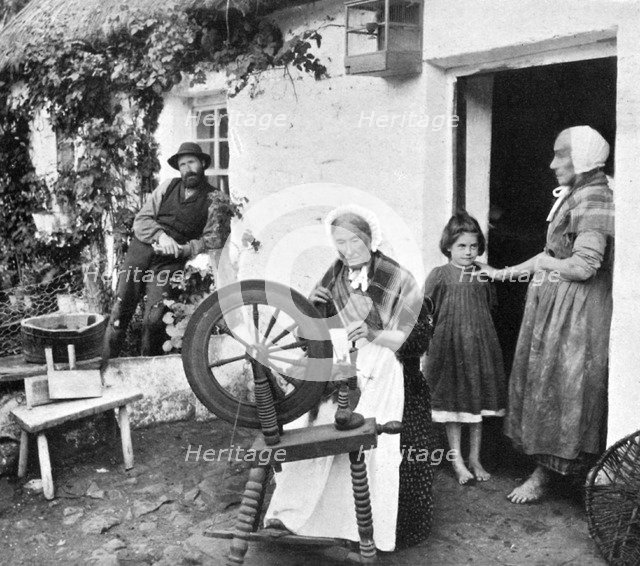 Spinning wool yarn, Cliffony, Sligo, 1908-1909.Artist: R Welch