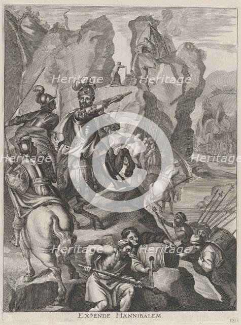 Plate 15: Ferdinand as Hannibal crossing the Alps; from Guillielmus Becanus's 'Serenissimi..., 1636. Creators: Johannes Meursius, Willem van der Beke.