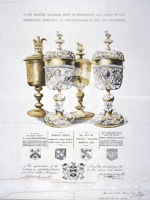Four ornate cups belonging to the Clothworkers' Company, 1857.                                       Artist: Sanderson & Co