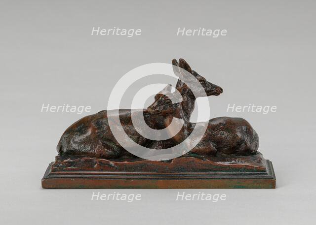 Reclining Doe and Deer, model before 1855. Creator: Antoine-Louis Barye.