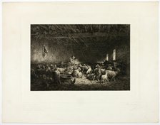The Large Sheepcot, horizontal plate, 1859. Creator: Charles Emile Jacque.