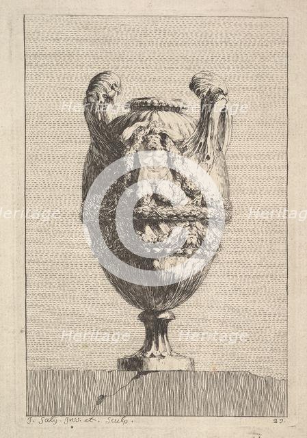 Vase with a Male Siren holding up a Garland, from: Vases, 1746. Creator: Jacques Francois Joseph Saly.