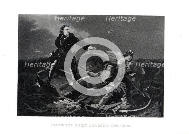 Peter the Great crossing the Neva, 1882. Artist: Anonymous  