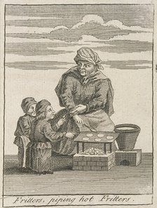'Fritters, piping hot Fritters', Cries of London, (c1688?). Artist: Anon
