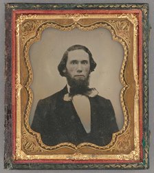 Portrait of a Seated Man with Chin Beard and Long Hair in Bow Tie, about 1860. Creator: Unknown.