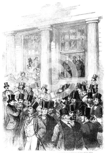 Epsom Races - H.R.H. Prince Albert and H.R.H. Prince Frederick William of Prussia at the Grand Stand Creator: W Thomas.