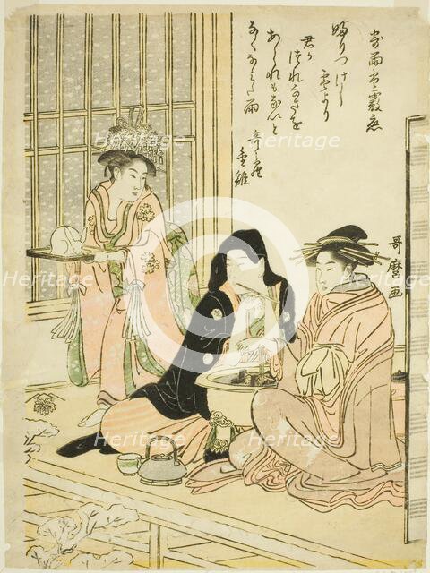 Love in Rain, Snow and Hail (Ame yuki arare ni yosuru koi), Japan, c. 1785. Creator: Kitagawa Utamaro.