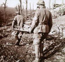 Transporting the wounded, Chemin des Dames, northern France, c1914-c1918.  Artist: Unknown.