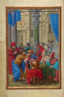 Judas Receiving the Thirty Pieces of Silver, about 1525-1530. Creator: Simon Bening.