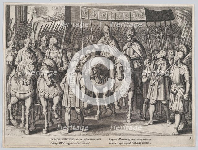 Plate 3: Charles V Crowned Emperor entering Rome with the Pope, from the Triumphs of Charl..., 1614. Creator: Cornelis Boel.