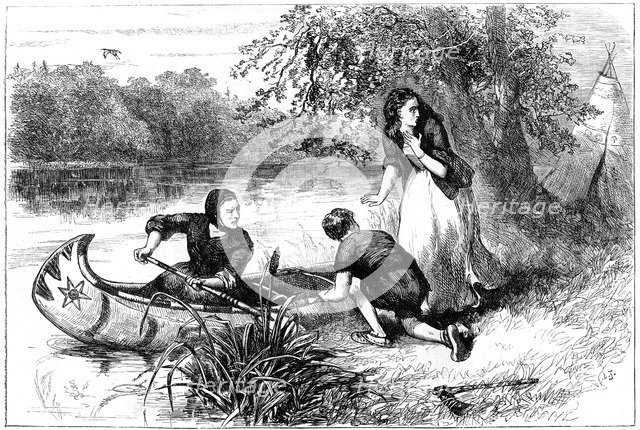 Mrs Dunstan escaping down the Merrimac, late 17th century(?) (c1880). Artist: Unknown