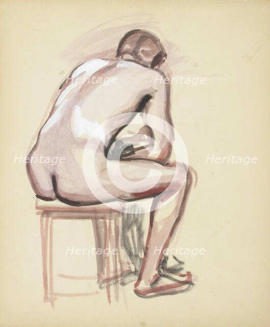 Seated nude, sketch, c1910s. Creator: Verner Thome.
