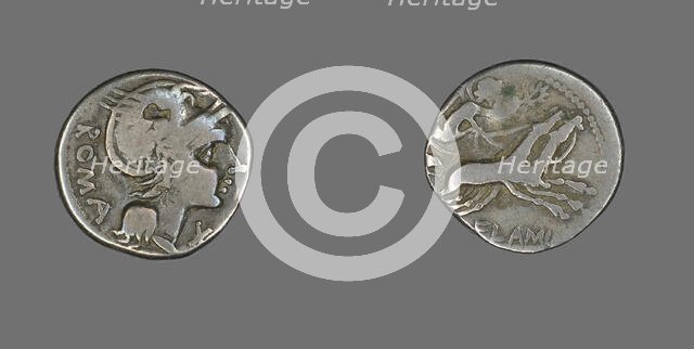 Denarius (Coin) Depicting the Goddess Roma, 109-108 BCE. Creator: Unknown.