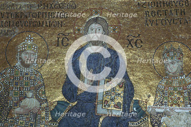 Byzantine mosaic showing Christ enthroned between earthly rulers, 12th century. Artist: Unknown