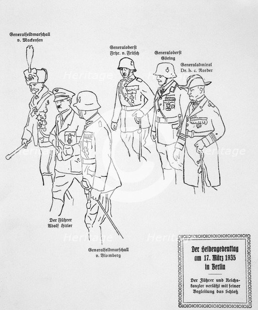 Adolf Hitler and leaders of the armed forces at the Heroes' Memorial ceremony, 17th March 1935. Artist: Unknown