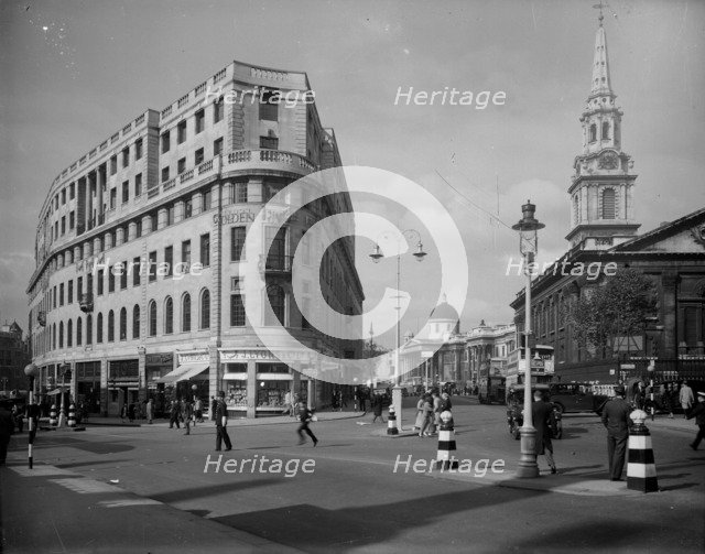 Junction of the Strand and Duncannon Street, Westminster, London, 1957. Artist: Unknown