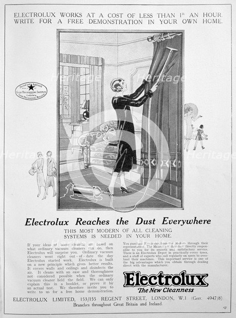 Electrolux vacuum cleaner advert, 1924. Artist: Unknown