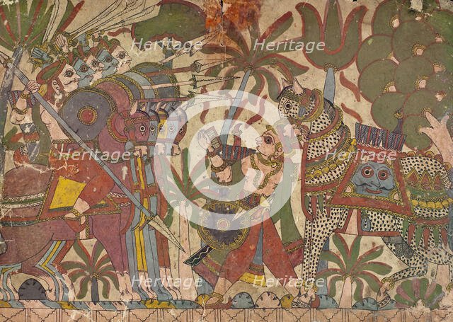 Babhruvahana Faces Arjuna's Army with Syamakarna..., c1850. Creator: Unknown.