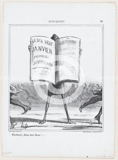Electeurs, dans mes bras!..., 1869.  Creator: Honore Daumier.