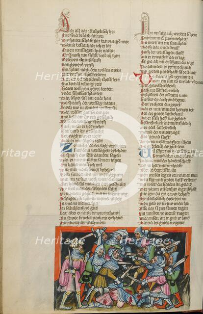 The Defeat of the Philistines; Weltchronik, about 1400-1410. Creator: Unknown.