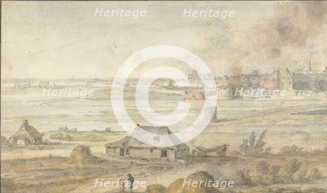 Landscape with farm buildings and a walled city, 1600-1699.  Creator: Anon.