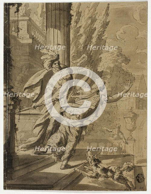 Warrior Chasing Woman Away from Palace, n.d. Creator: Unknown.