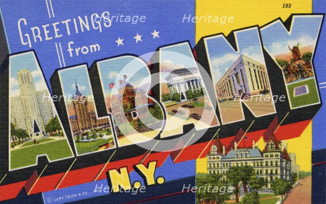 'Greetings from Albany, New York', postcard, 1941. Artist: Unknown
