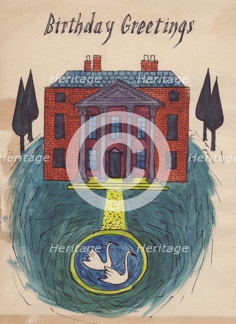 Stately home, birthday card, 1952. Creator: Shirley Markham.