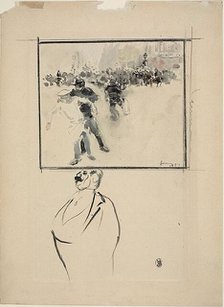 Sketches of a Framed Riot Scene and of a Man (recto); Woman with a Bonnet (verso), c. 1887. Creator: Jean Louis Forain.
