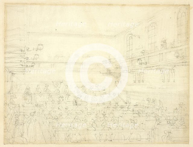 Study for Quaker's Meeting, from Microcosm of London, c. 1809. Creator: Augustus Charles Pugin.