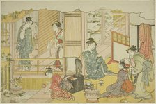 The First Bath of the New Year (Yudono hajime), from the illustrated book "Colors of the..., c.1787. Creator: Torii Kiyonaga.