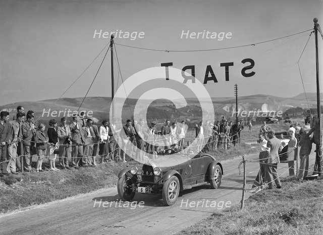 Bugatti Type 43 of AF Walsham competing in the Bugatti Owners Club Lewes Speed Trials, Sussex, 1937. Artist: Bill Brunell.