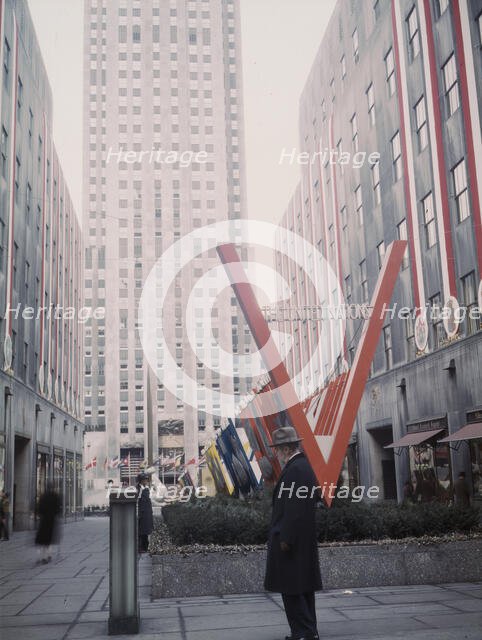 United Nations exhibit by OWI in Rockefeller Plaza, New York, N.Y., 1943. Creator: Marjory Collins.