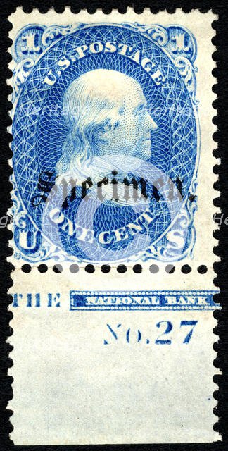 1c Franklin "Specimen" overprint single, 1861. Creator: Unknown.