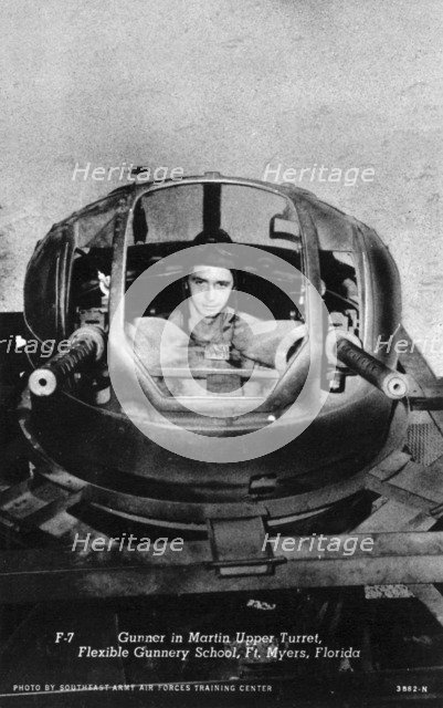 Gunner in a Martin upper turret, Flexible Gunnery School, Fort Myers, Florida, USA, 1943. Artist: Southeast Army Air Forces Training Center