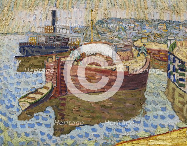 Houseboats on the Dnieper, 1907. Creator: Baranov-Rossiné, Vladimir Davidovich (1888-1942).