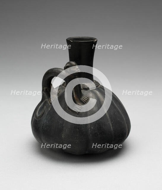 Gourd-Shaped Blackware Jar with Modeled Monkey Handle, A.D. 1000/1450. Creator: Unknown.