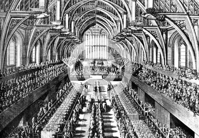The coronation ceremony of James II in Westminster Hall, London, 1685 (c1905). Artist: Unknown