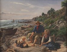 Family life in a small fishing village north of Helsingor, 1855. Creator: Jorgen Pedersen Roed.
