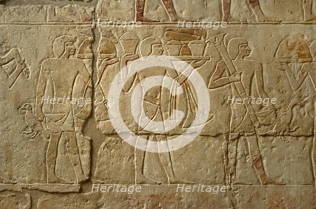 Polychrome relief depicting a religious procession, Mastaba of Iynefert, Saqqara, Egypt, (2003). Creator: Unknown.
