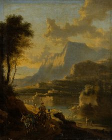 Mountainous Landscape with Rider at Sunset, c1670-1674. Creator: Jan Hackaert.