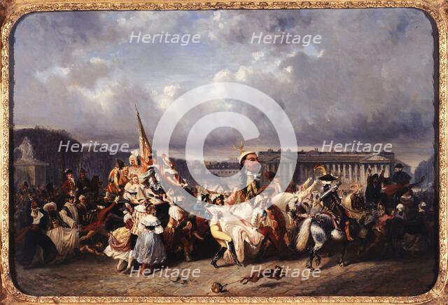 Carnival in Place de la Concorde, current 8th arrondissement., between 1840 and 1845. Creator: Ernest Seigneurgens.