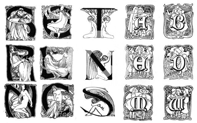 A set of decorative initial letters, 1898. Artist: Unknown