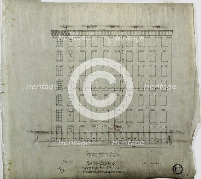 Brunswick Balke and Collender Company Factory Building, Chicago, Illinois, Elevation, 1891. Creator: Adler & Sullivan.