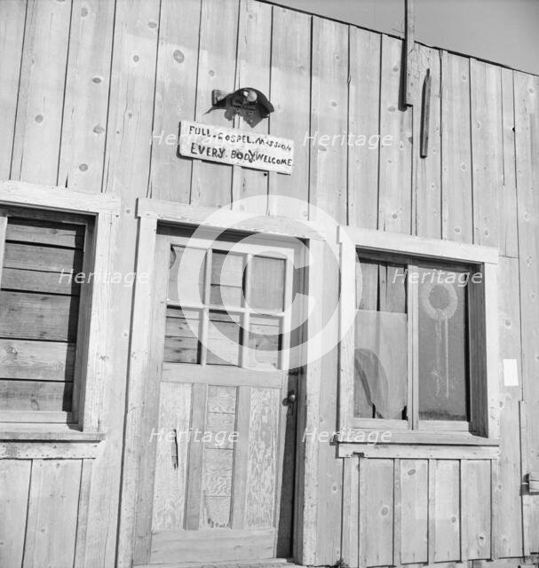 Detail of church in rapidly growing addition of Bakersfield..., Bakersfield, CA, 1939. Creator: Dorothea Lange.